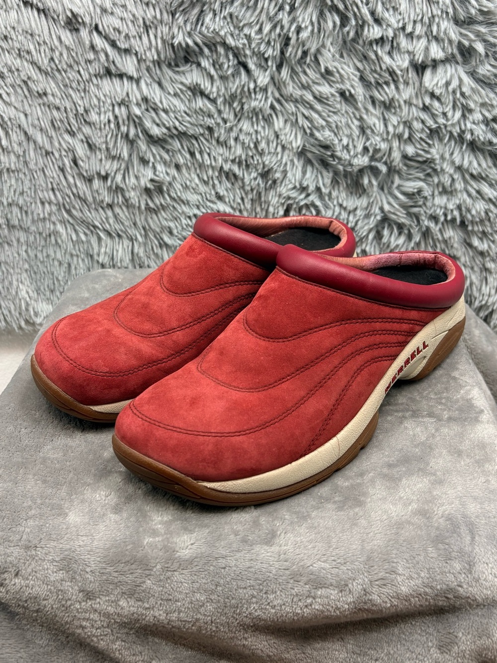 Merrell Moc Primo Quilted Slide Mules Womens 11 Earth Red Suede Slip On Walking
